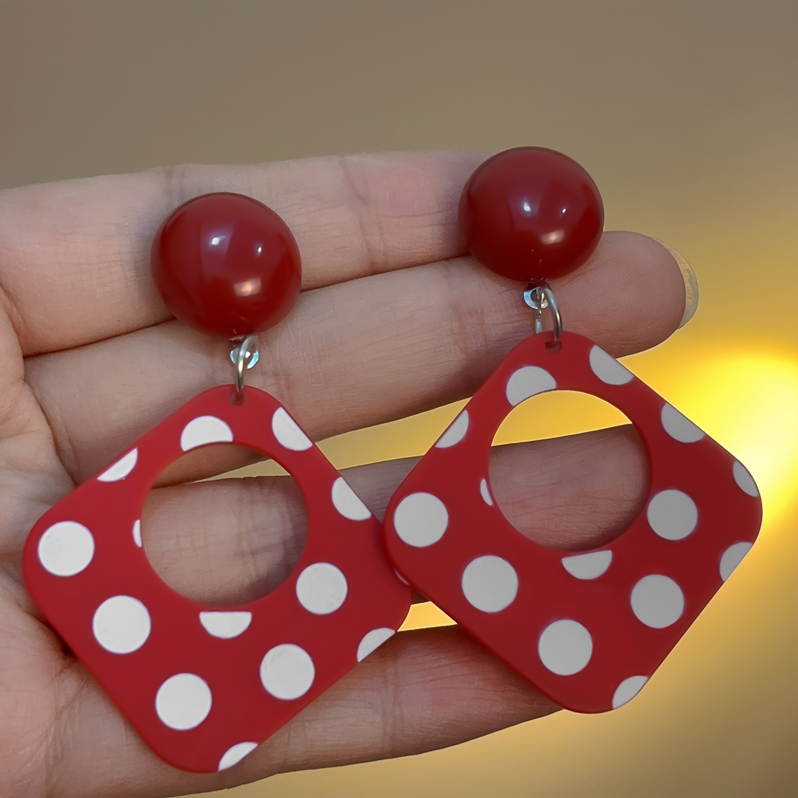 Retro Style Polka Dot Dangle Earrings Statement Jewelry